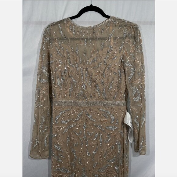 NWT $598 Mac Duggal [ 10 ] Beaded Long Sleeve Evening Gown in Mocha‎ #Q755 - Picture 11 of 15